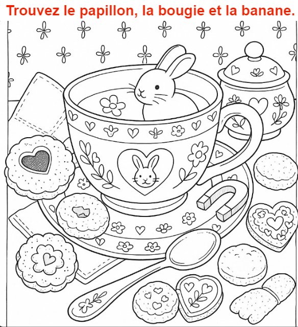 Trouvez le papillon, la bougie et la banane.