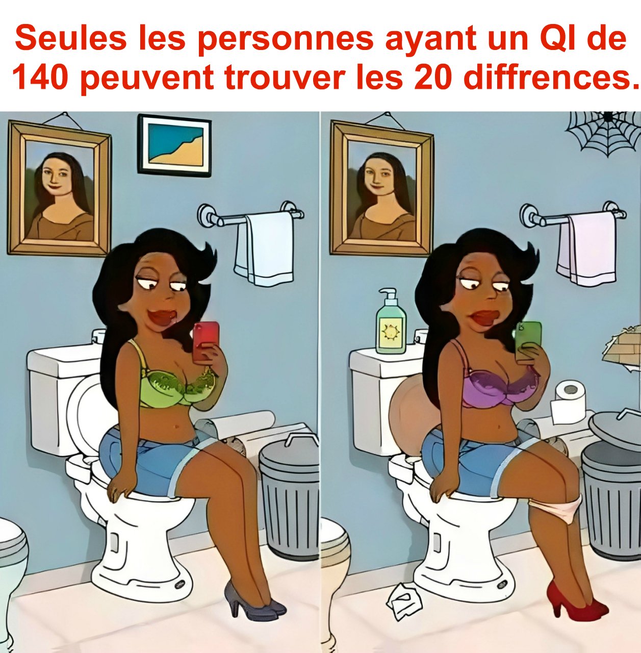 Seules les personnes ayant un QI de 140 peuvent trouver les 20 différences.