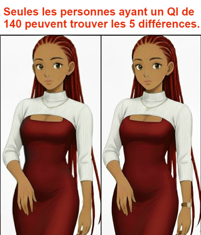 Seules les personnes ayant un QI de 140 peuvent trouver les 5 différences. Seules les personnes ayant un QI de 140 peuvent trouver les 5 différences.