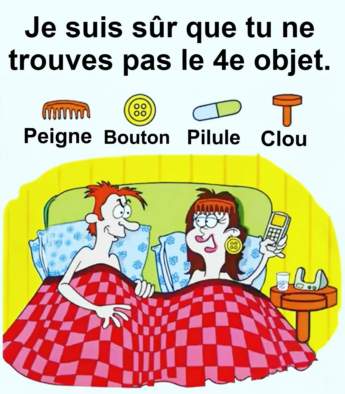 Trouvez Peigne, Bouton, Pilule, Clou.