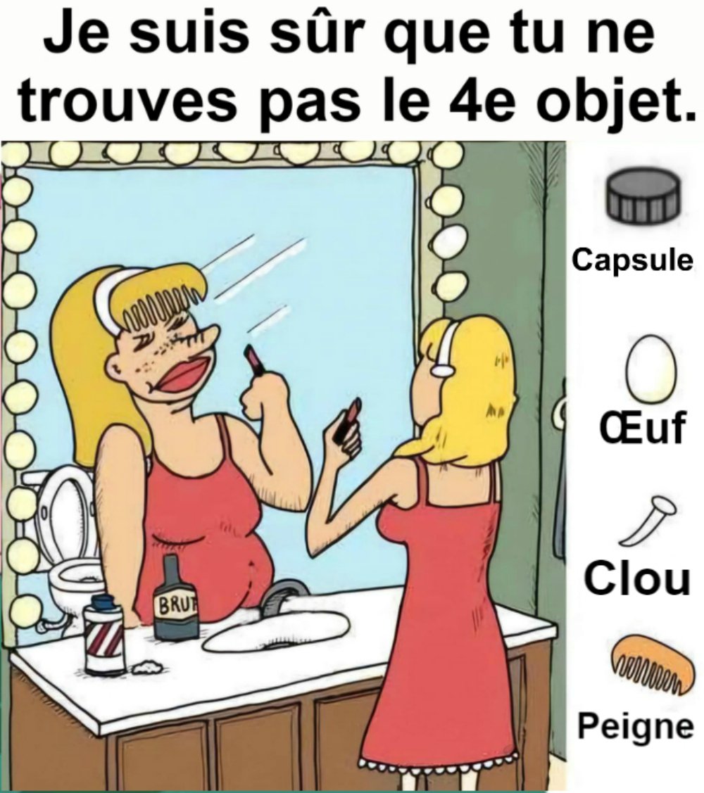 Trouvez Capsule, Œuf, Clou, Peigne.