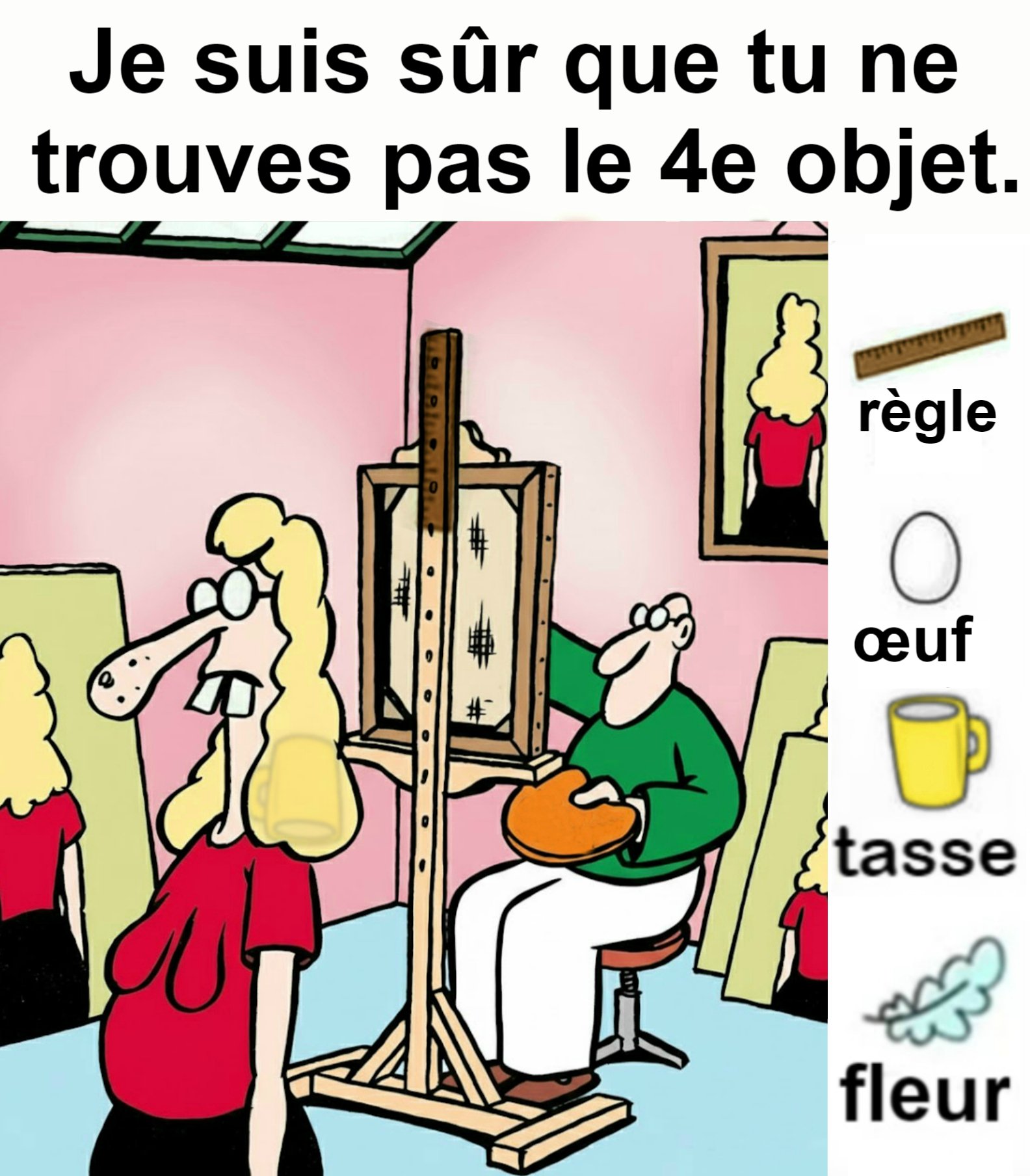 Trouvez règle, œuf, tasse, fleur. Trouvez règle, œuf, tasse, fleur.