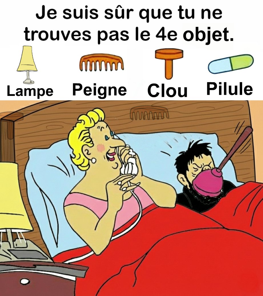 Trouvez Lampe, Peigne, Clou, Pilule.