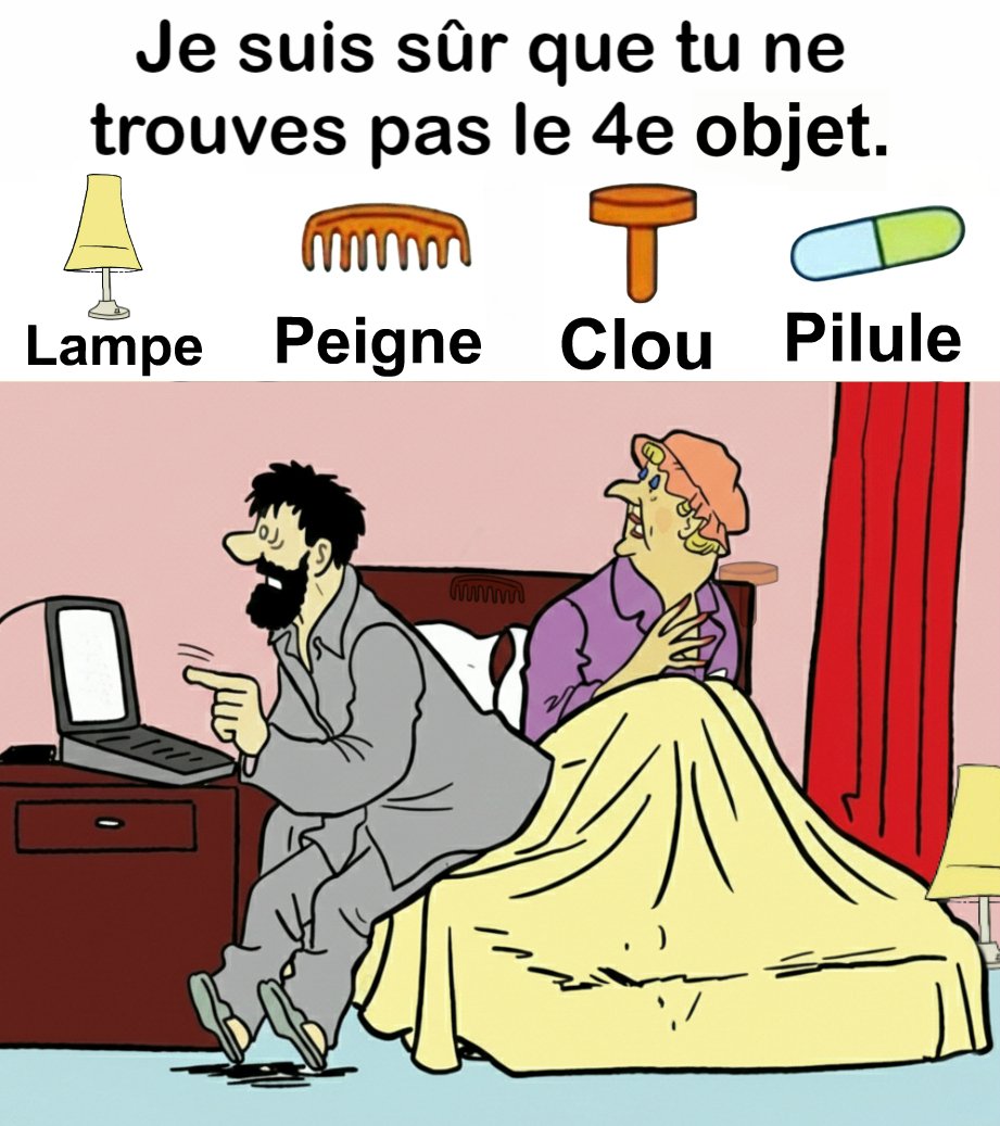 Trouvez Lampe, Peigne, Clou, Pilule.