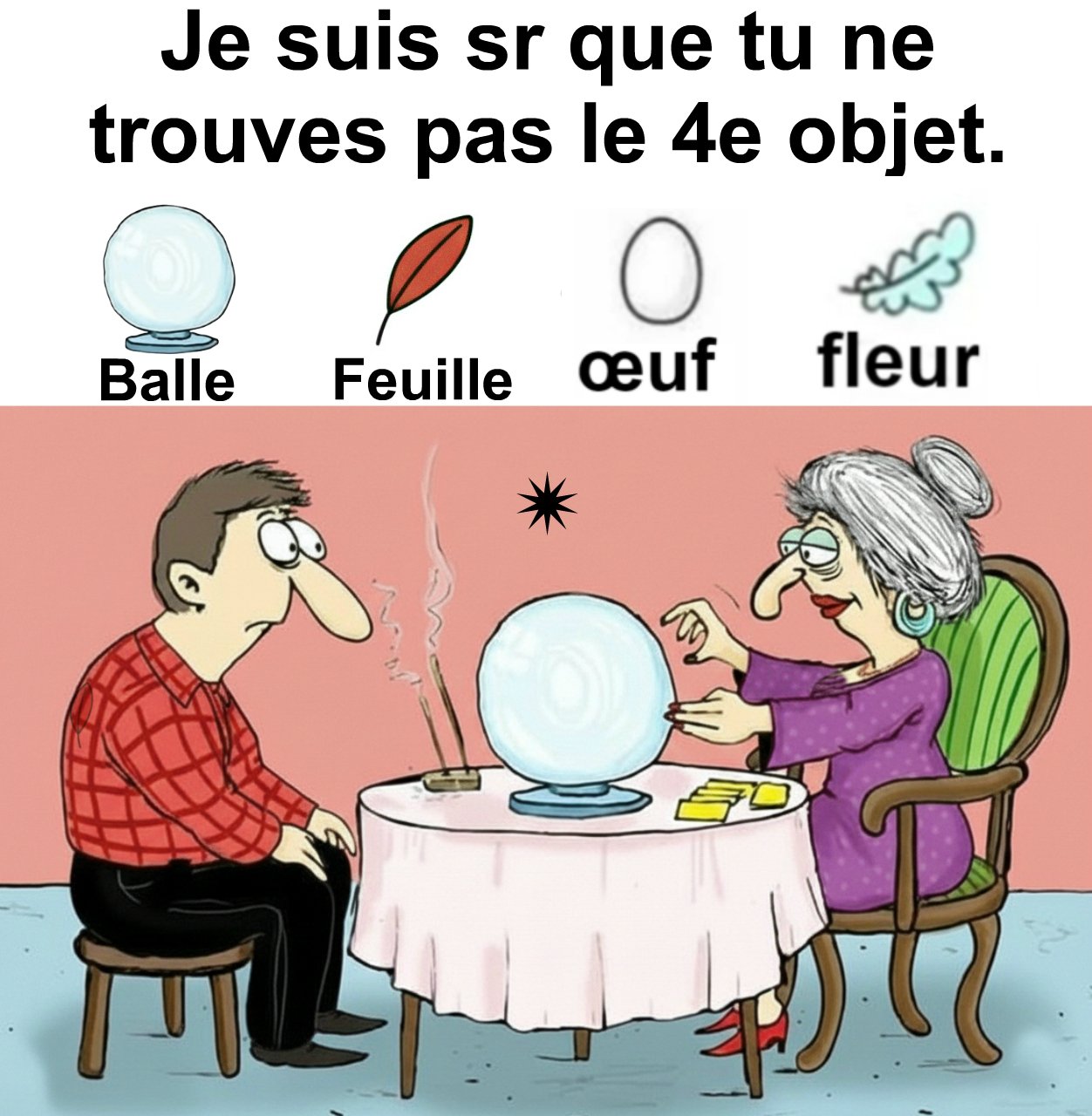 Trouvez balle, feuille, œuf et bougie.