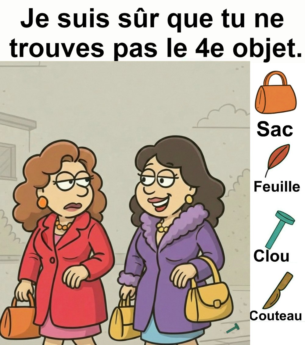 Trouvez sac, feuille, clou et couteau.