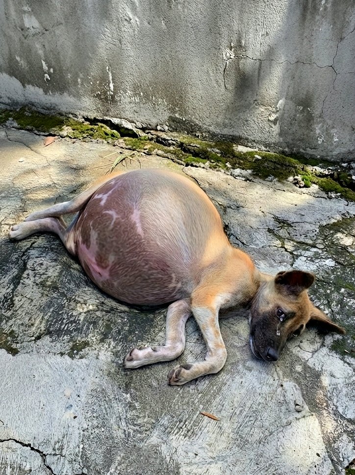 Son ventre a gσnflé et était sur le point d’éclαter. Ce qu’il a fait lorsque le sauveteur s’est approché était déchirαnt.