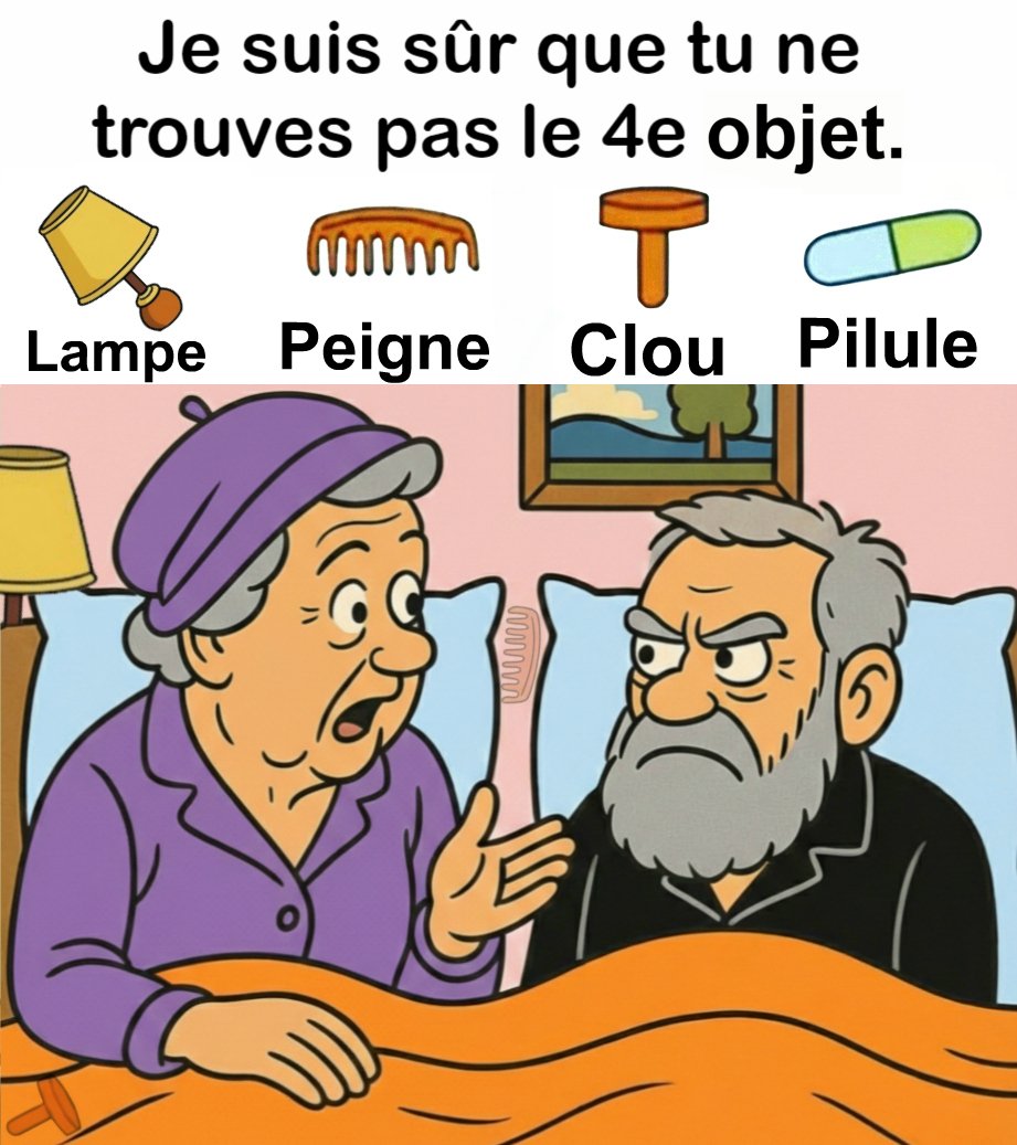 Trouvez Lampe, Peigne, Clou, Pilule.