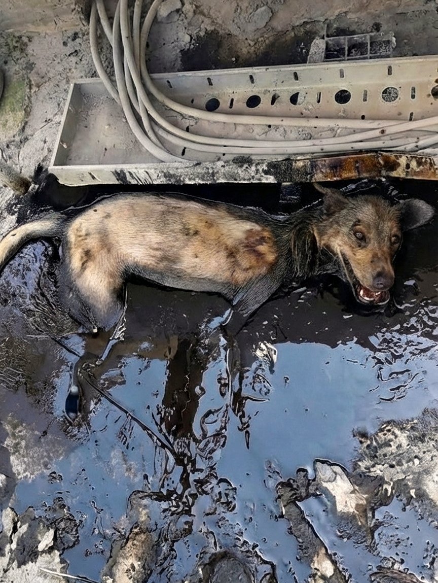 Elle cherchait de la nourriture pour ses chiots affamés à l’usine, est tombée dans l’huile bouillante, pl℮urait, mais personne ne l’a aidée.