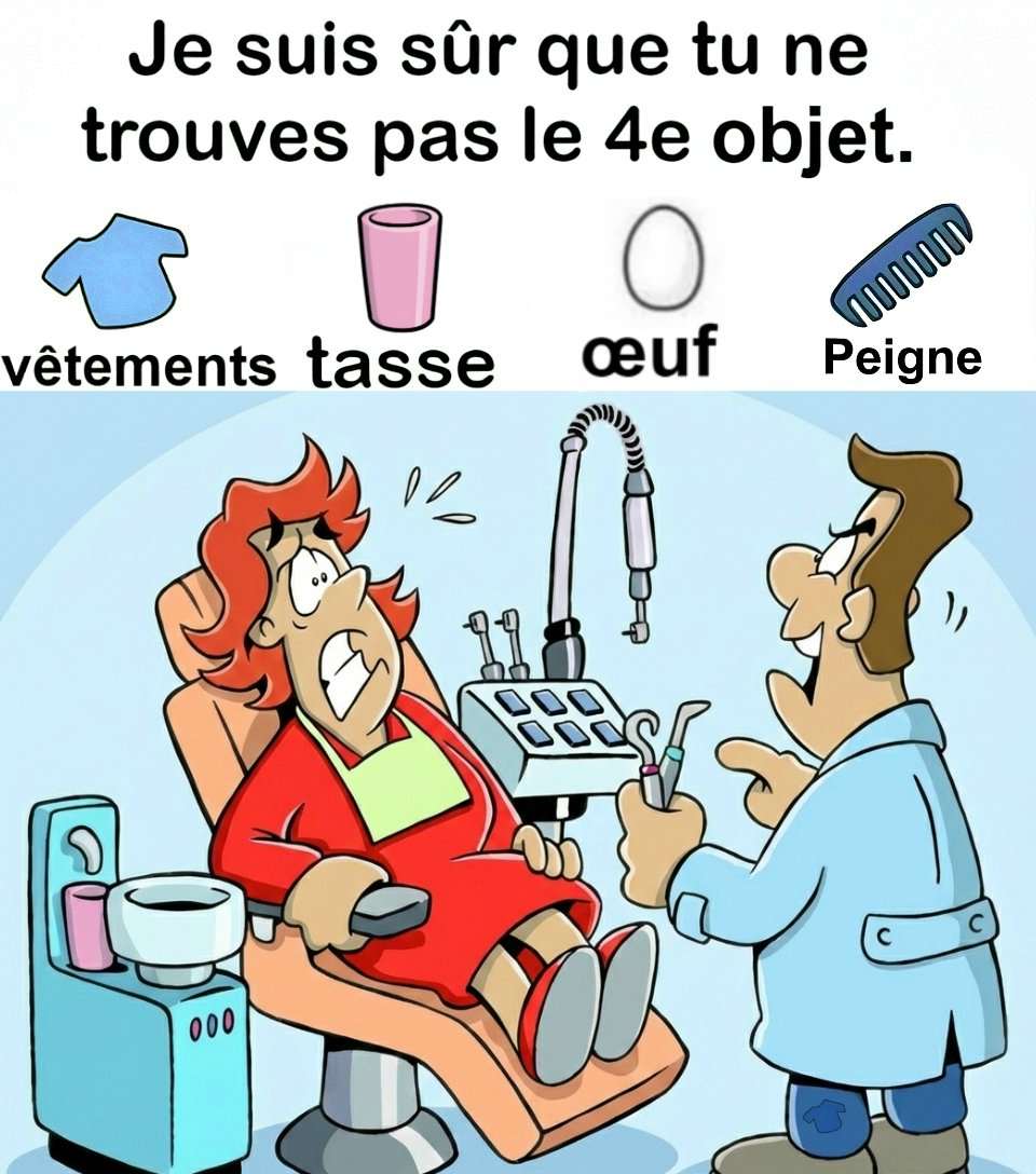 Trouvez vêtements, tasse, œuf, peigne.