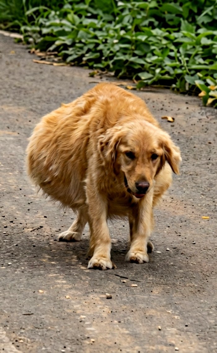 Un gros chien au ventre rebondi marchait en titubant